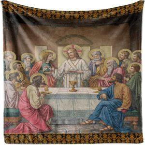 Last Supper With God Christian Quilt Blanket,…