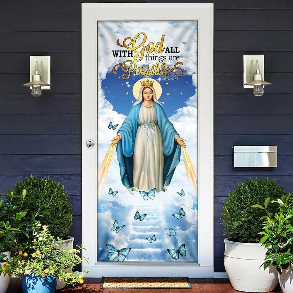 Mother Maria Door Cover With God All Things Are Possible, Christian Home Decor, Gift For Christian Mother Maria Door Cover With God All Things Are Possible, Christian Home Decor, Gift For Christian