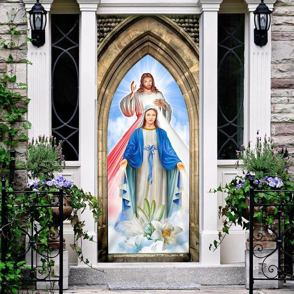 Mother Mary And Jesus Christ Door Cover, Christian Home Decor, Gift For Christian Mother Mary And Jesus Christ Door Cover, Christian Home Decor, Gift For Christian
