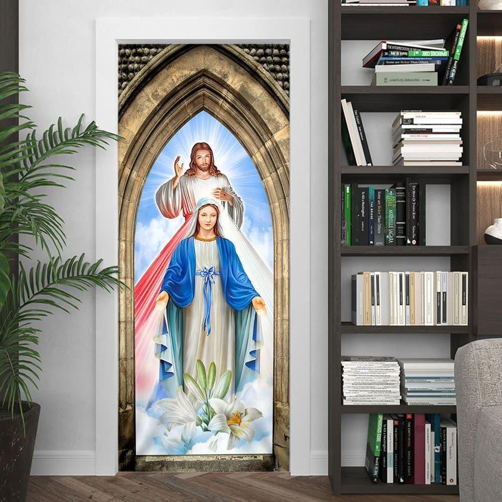 Mother Mary And Jesus Christ Door Cover, Christian Home Decor, Gift For Christian Mother Mary And Jesus Christ Door Cover, Christian Home Decor, Gift For Christian