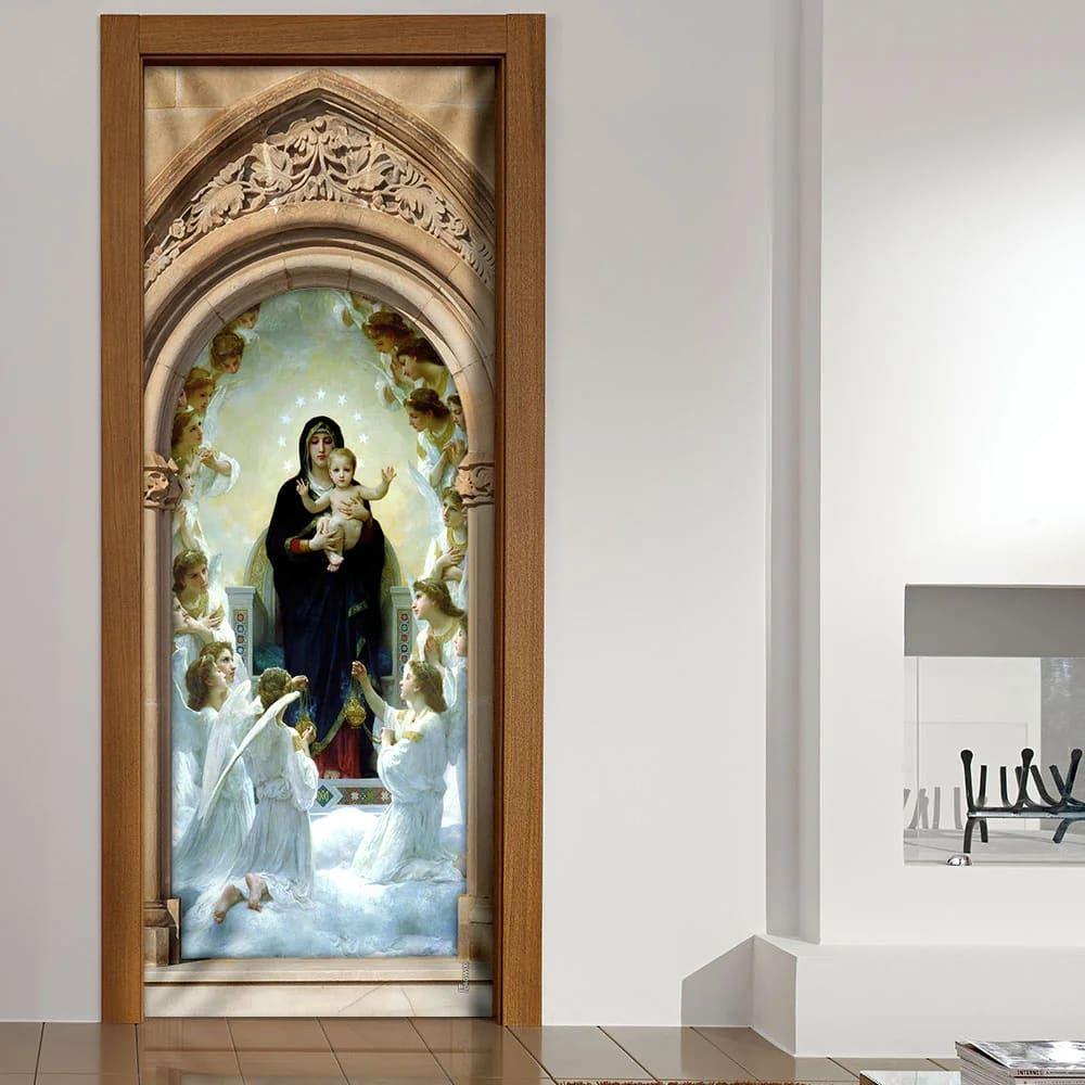 Mother Mary And Jesus Door Cover, Christian Home Decor, Gift For Christian