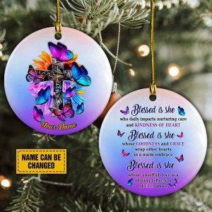 Personalised Christmas Ornament, Blessed Is She Whose…