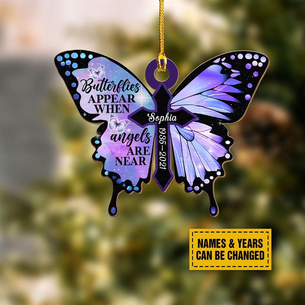 Personalised Christmas Ornament, Butterflies Appear When Angels Are Near Printed Wood Ornaments, Christmas Ornaments 2023