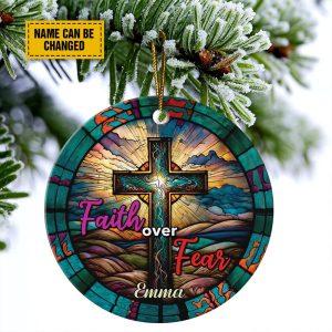 Personalised Christmas Ornament Faith Over Fear Cross Retro Circle Ceramic Ornament Christmas Ornaments 2023 3 vn4nxt.jpg