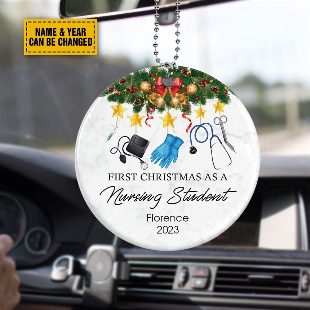 Personalised Christmas Ornament, First Christmas As A Nursing Student Ceramic Ornament, Christmas Ornaments 2023