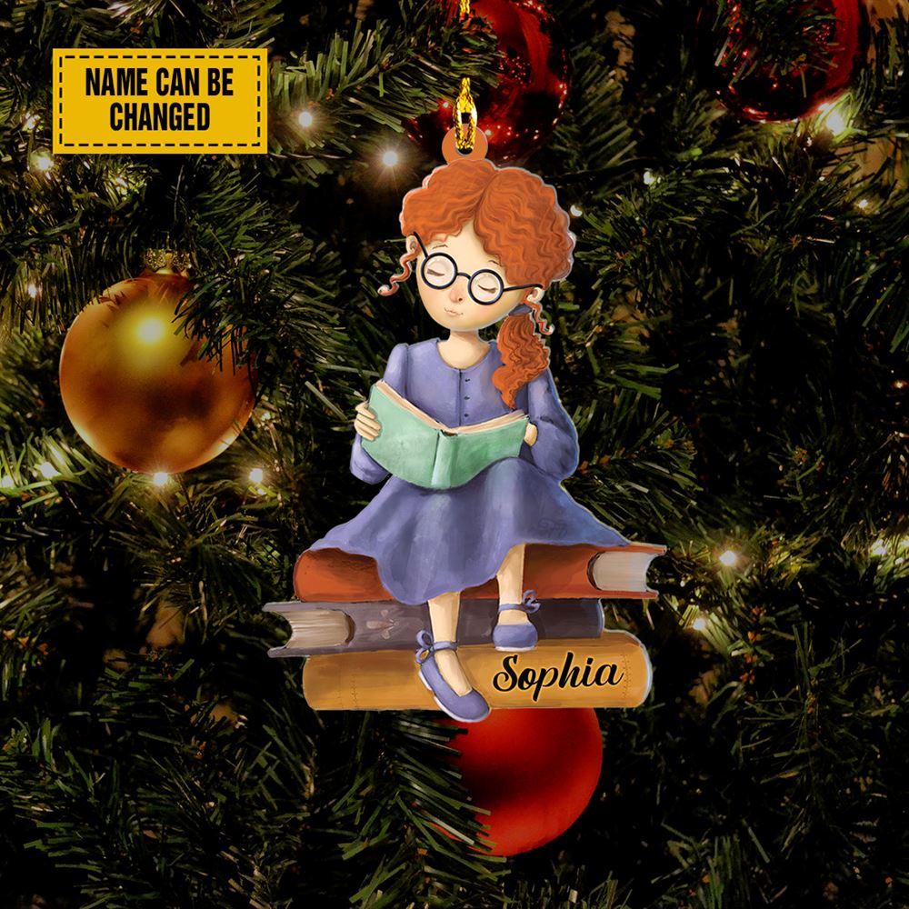 Personalised Christmas Ornament, Girl Reading Book Customized Acrylic Ornament, Christmas Ornaments 2023