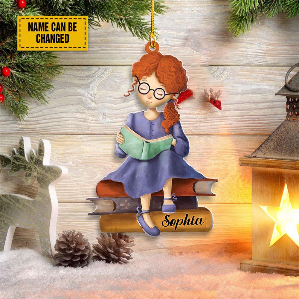 Personalised Christmas Ornament, Girl Reading Book Customized Acrylic Ornament, Christmas Ornaments 2023