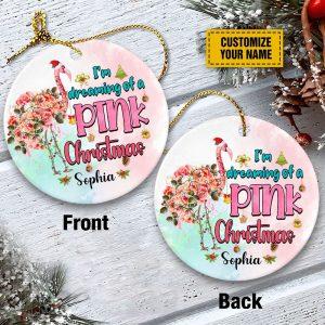 Personalised Christmas Ornament I m Dreaming Of A Pink Christmas Circle Ceramic Ornament Christmas Ornaments 2023 2 cfjyey.jpg