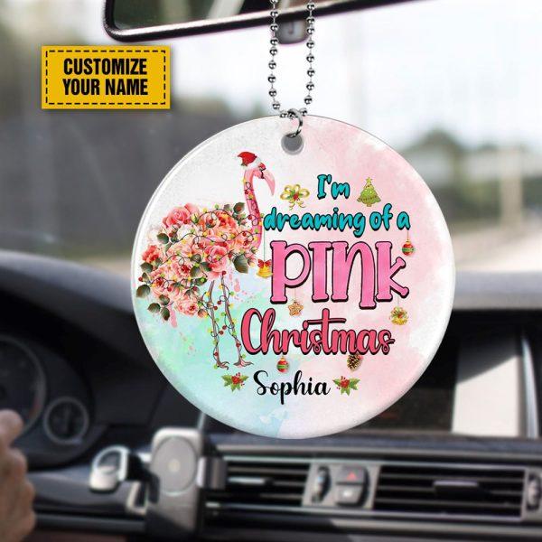 Personalised Christmas Ornament, I’m Dreaming Of A Pink Christmas Circle Ceramic Ornament, Christmas Ornaments 2023