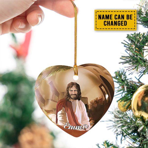 Personalised Christmas Ornament, Jesus Art In Christmas Ball Heart Ceramic Ornament, Christmas Ornaments 2023
