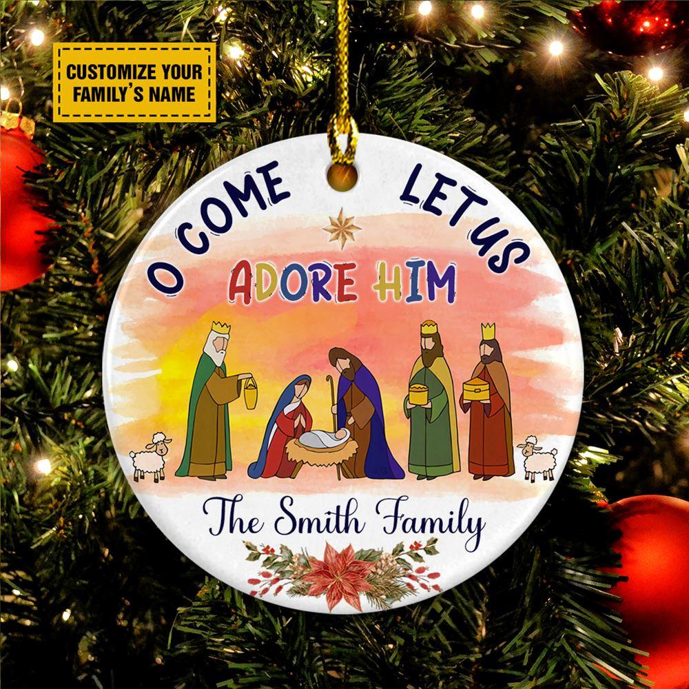 Personalised Christmas Ornament, O Come Let Us Adore Him Jesus Ceramic Ornament Decor, Christmas Ornaments 2023 Personalised Christmas Ornament, O Come Let Us Adore Him Jesus Ceramic Ornament Decor, Christmas Ornaments 2023