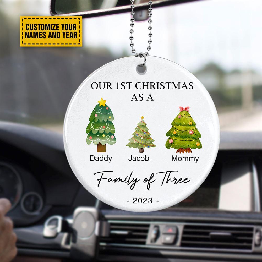 Personalised Christmas Ornament, Our 1st Christmas As A Family Of Three Circle Ceramic Ornament, Christmas Ornaments 2023