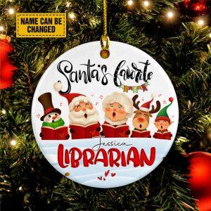 Personalised Christmas Ornament, Santa’s Favorite Librarian Circle…