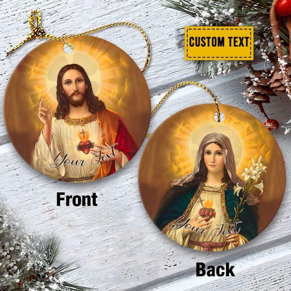 Personalised Christmas Ornament, Scared Heart Of Jesus And Immaculate Heart Of Mary Customized Ornament, Christmas Ornaments 2023