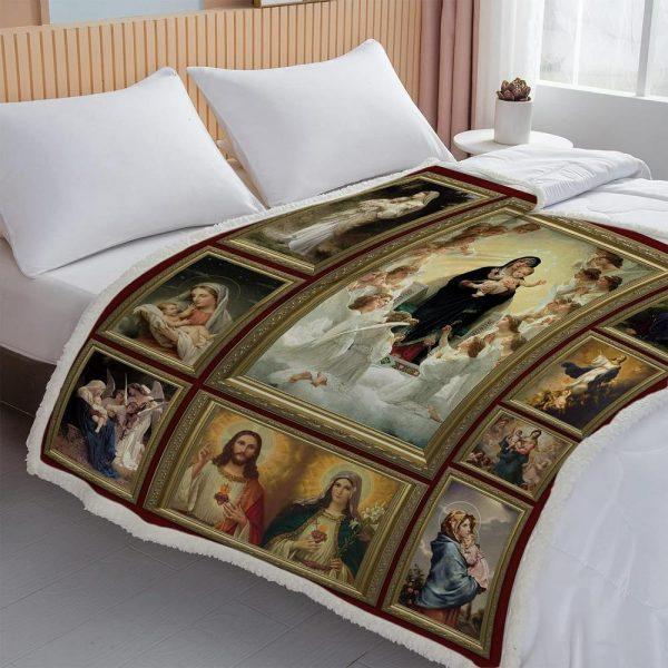 Photo Frame Virgin Queen Mary Christian Quilt Blanket, Christian Blanket Gift For Believers
