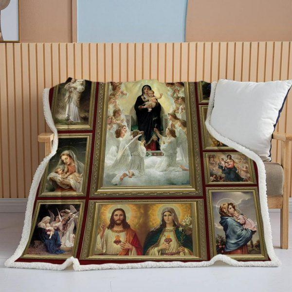 Photo Frame Virgin Queen Mary Christian Quilt Blanket, Christian Blanket Gift For Believers