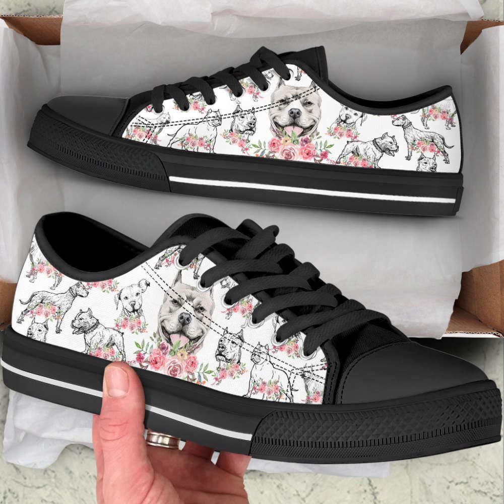 Pitbull Dog Watercolor Flower Low Top Shoes Canvas Sneakers, Gift For Dog Lover Pitbull Dog Watercolor Flower Low Top Shoes Canvas Sneakers, Gift For Dog Lover