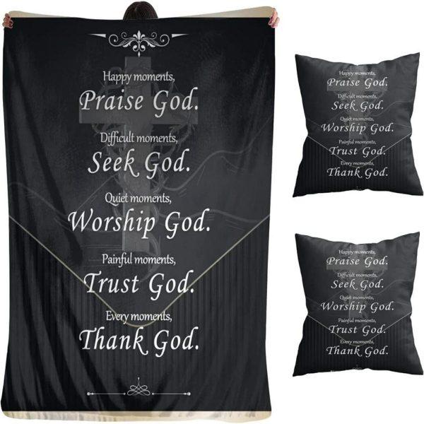 Praise God Seek God Worship God Christian Quilt Blanket, Christian Blanket Gift For Believers