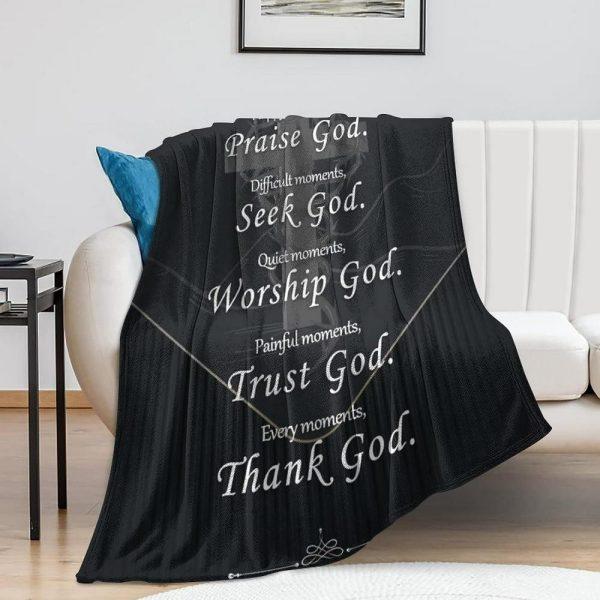 Praise God Seek God Worship God Christian Quilt Blanket, Christian Blanket Gift For Believers