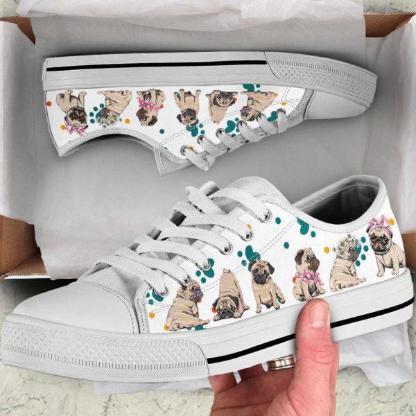 Pug Dog Adorable Low Top Shoes Canvas Sneakers Casual Shoes, Gift For Dog Lover