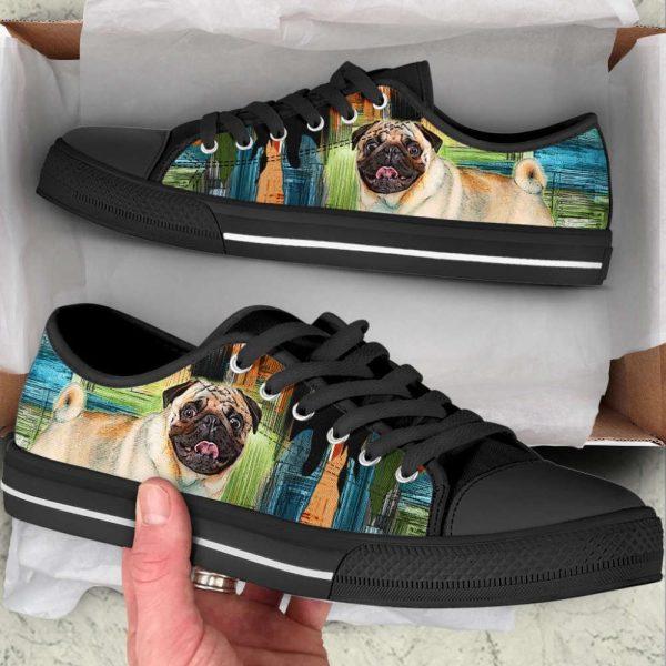 Pug Dog Paint Art Wallpaper Low Top Shoes Canvas Sneakers, Gift For Dog Lover