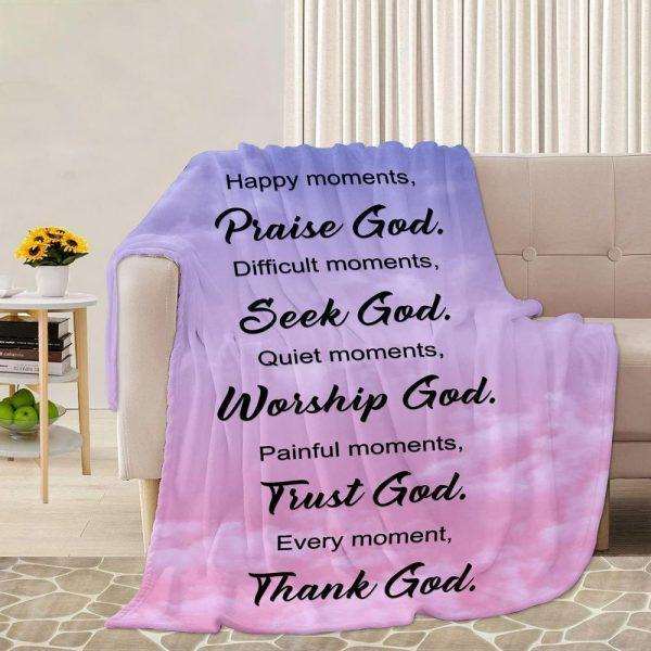 Quiet Moments Worship God Painful Moments Trust God Christian Quilt Blanket, Christian Blanket Gift For Believers