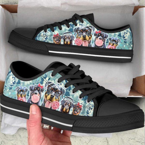 Rottweiler Dog Flowers Pattern Low Top Shoes Canvas Sneakers, Gift For Dog Lover
