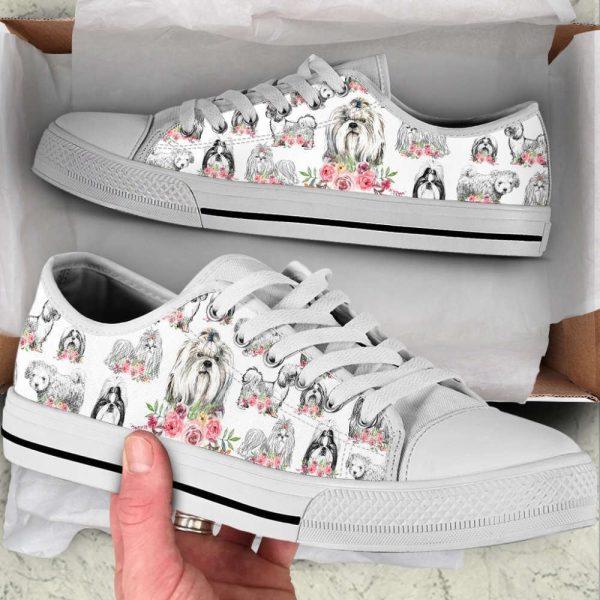 Shihtzu Dog Watercolor Flower Low Top Shoes Canvas Sneakers, Gift For Dog Lover