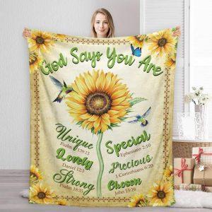 Sunflower And Hummingbird God Says Christian Quilt Blanket Christian Blanket Gift For Believers 1 zbxuhw.jpg