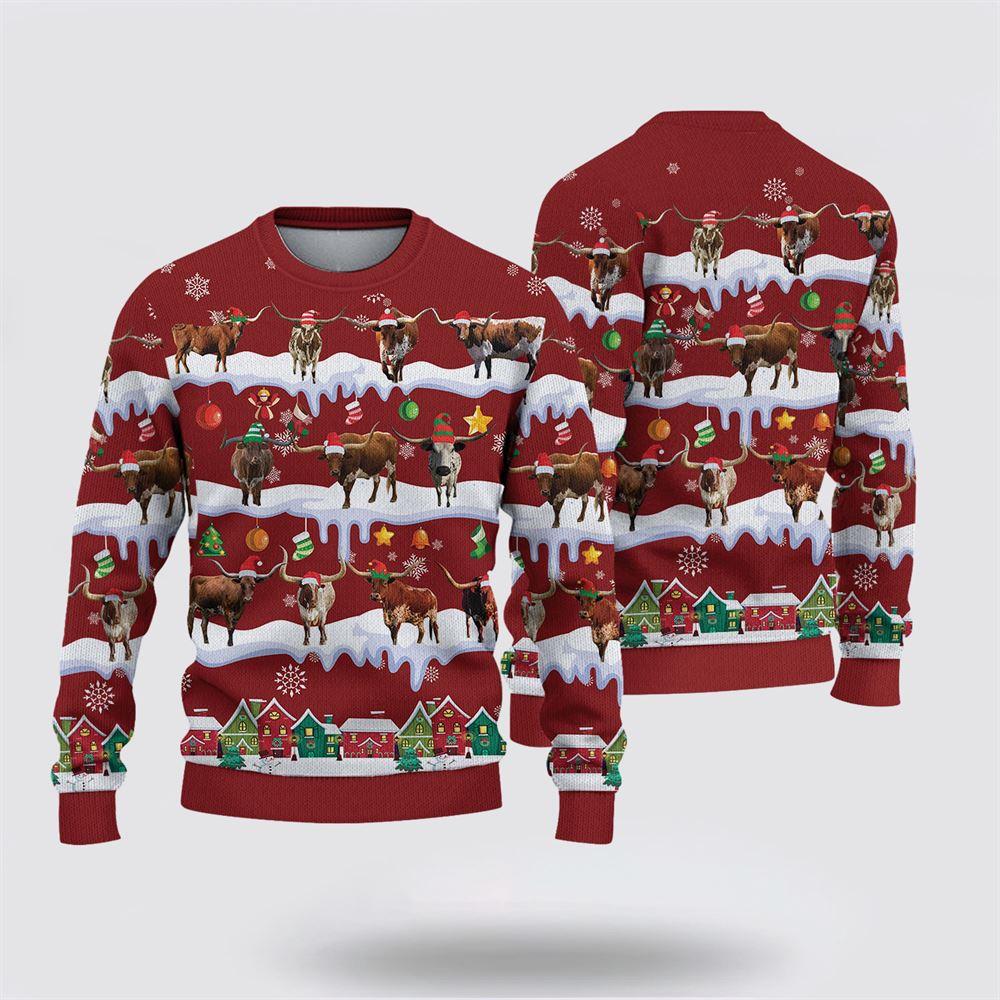 Texas Longhorn Christmas Knitted Sweater, Gifts For Farmers, Rural Lovers Texas Longhorn Christmas Knitted Sweater, Gifts For Farmers, Rural Lovers