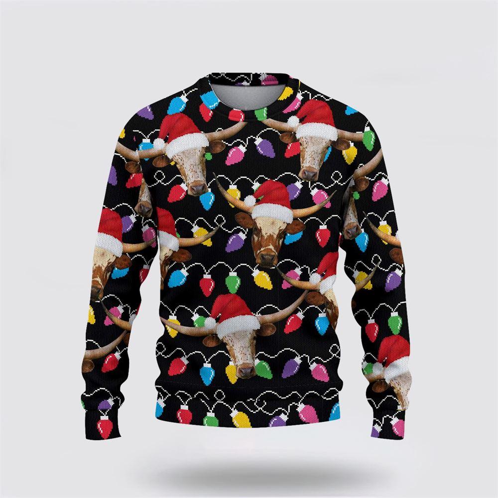 Texas Longhorn Christmas Ugly Sweater, Gifts For Farmers, Rural Lovers Texas Longhorn Christmas Ugly Sweater, Gifts For Farmers, Rural Lovers