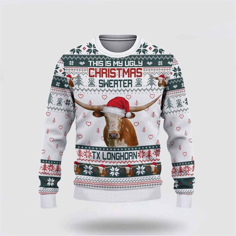 Texas Longhorn Green Merry Christmas Ugly Sweater, Gifts For Farmers Texas Longhorn Green Merry Christmas Ugly Sweater, Gifts For Farmers