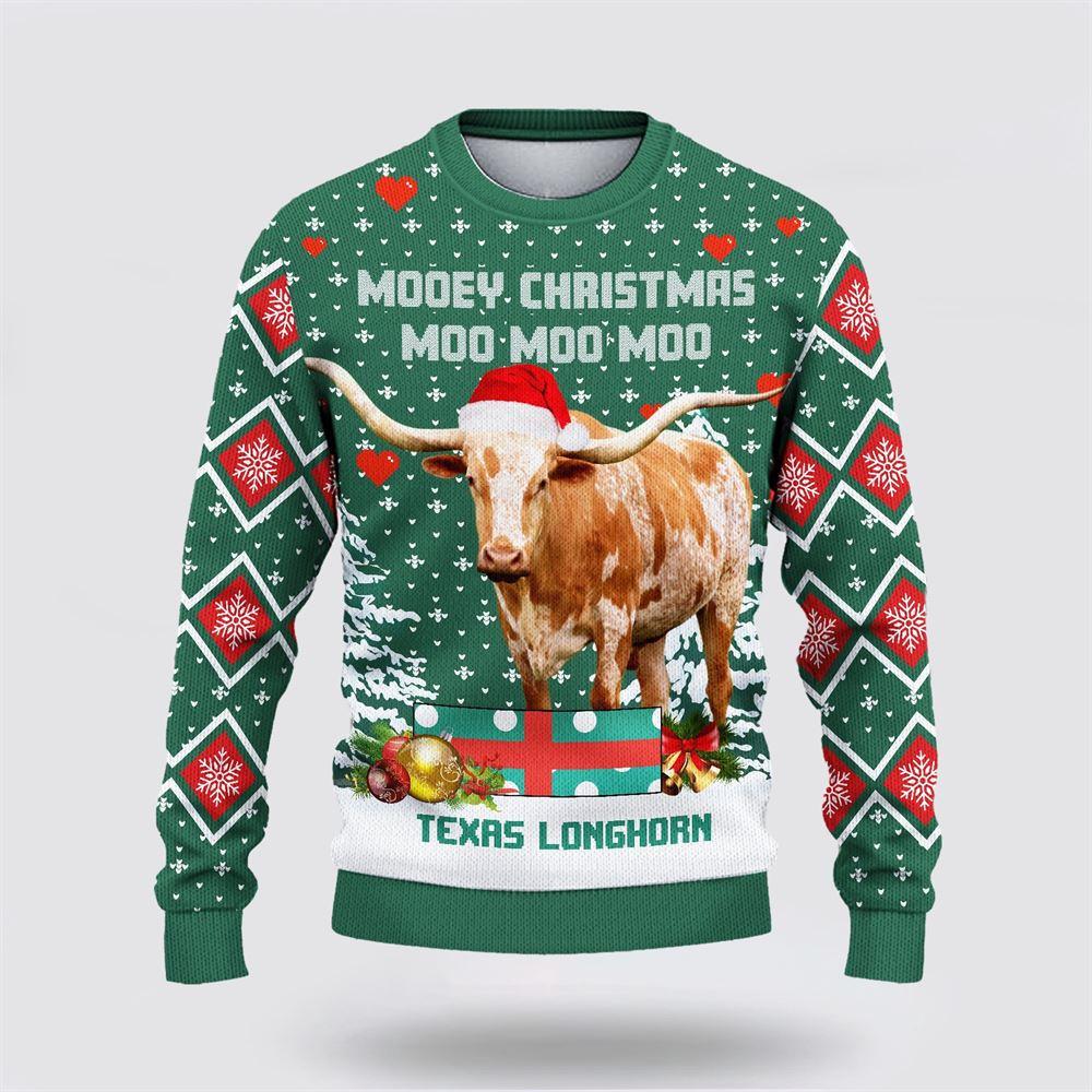 Texas Longhorn Green Merry Christmas Ugly Sweater, Gifts For Farmers, Rural Lovers Texas Longhorn Green Merry Christmas Ugly Sweater, Gifts For Farmers, Rural Lovers