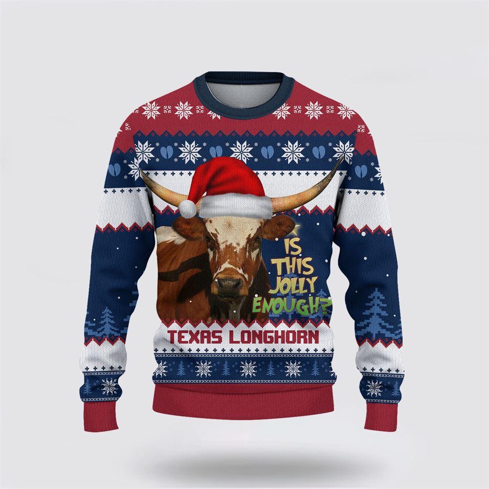 Texas Longhorn Jolly Merry Christmas Ugly Sweater, Gifts For Farmers, Rural Lovers Texas Longhorn Jolly Merry Christmas Ugly Sweater, Gifts For Farmers, Rural Lovers