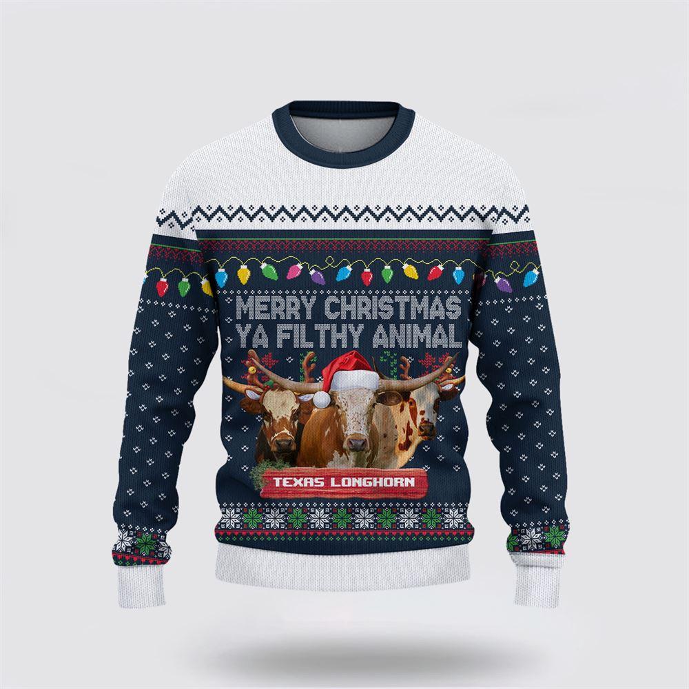 Texas Longhorn Merry Christmas Ugly Sweater, Gifts For Farmers, Rural Lovers Texas Longhorn Merry Christmas Ugly Sweater, Gifts For Farmers, Rural Lovers