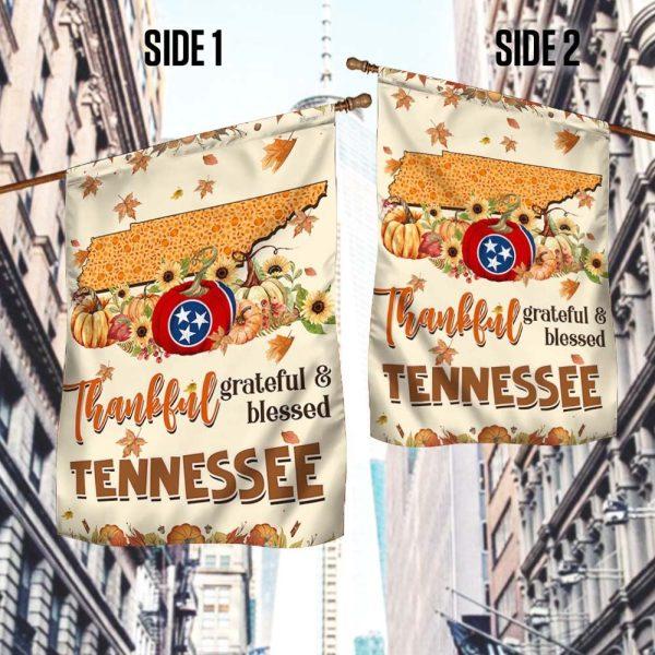Thanksgiving Tennessee Flag Thankful Grateful And Blessed Halloween Pumpkin Fall Flag – Thanksgiving Flag Outdoor Decoration