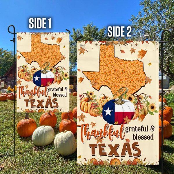 Thanksgiving Texas Flag Thankful Grateful And Blessed Pumpkin Fall Halloween Flag – Thanksgiving Flag Outdoor Decoration