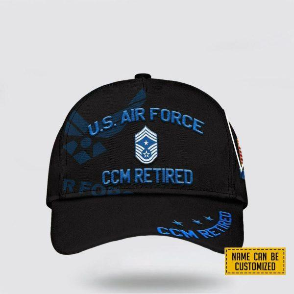US Air Force Baseball Caps CCM Retired, Custom Air Force Hats, Personalized Name And Rank Veterans, Gifts For Military Personnel