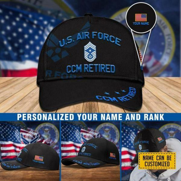 US Air Force Baseball Caps CCM Retired, Custom Air Force Hats, Personalized Name And Rank Veterans, Gifts For Military Personnel