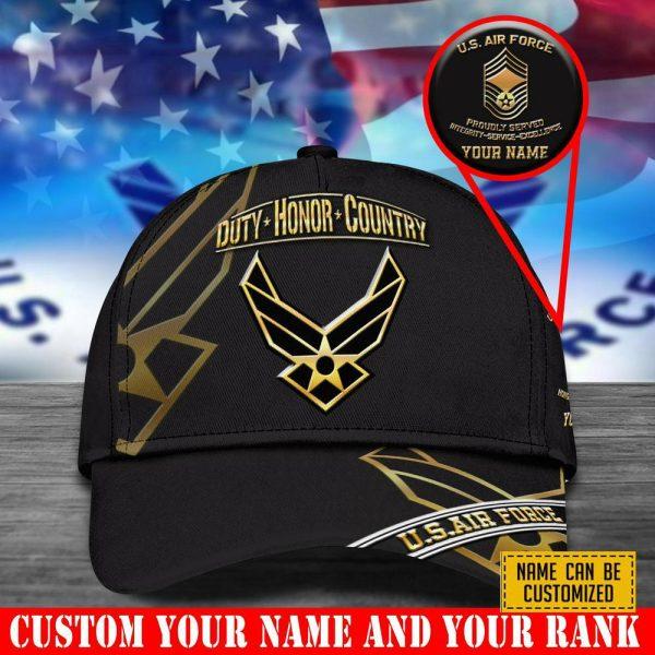 US Air Force Baseball Caps Duty Honor Country, Custom Air Force Hats, Personalized Name And Rank Veterans, Gifts For Military Personnel