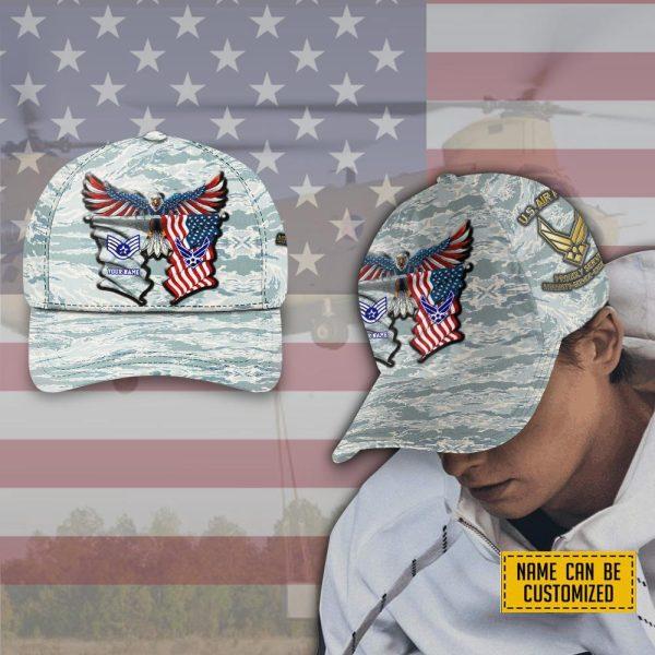 US Air Force Baseball Caps Eagle And Camouflage, Custom Air Force Hats, Personalized Name And Rank Veterans, Gifts For Military Personnel