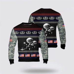 US Army Airborne Paratrooper Christmas AOP Sweater, Christmas Gift For Military Personnel