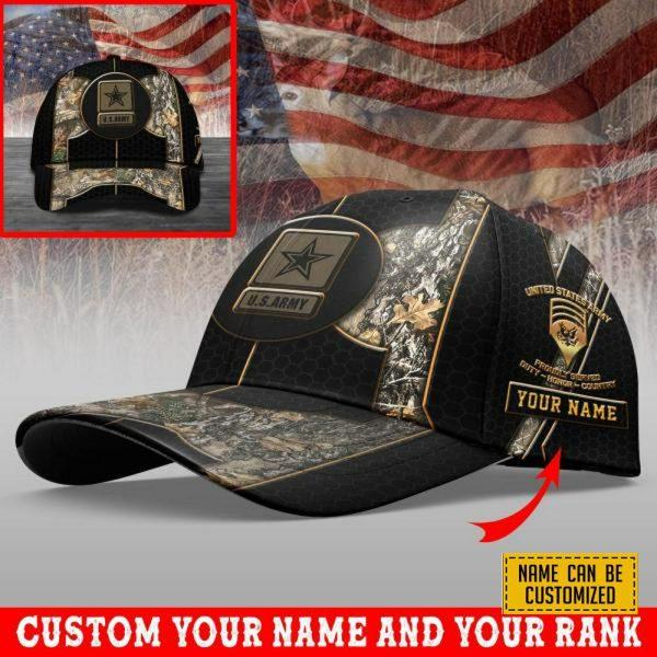 US Army Baseball Caps Camouflage Hunting, Custom Army Hats, Personalized Name And Rank Veterans,Cap For Military