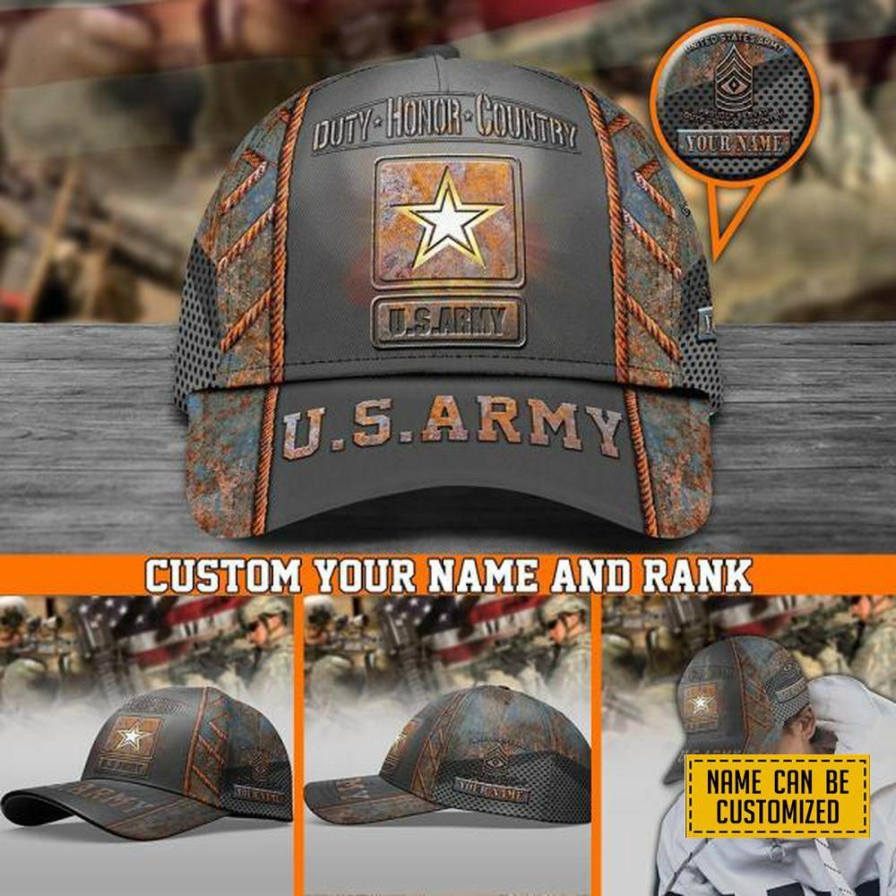 US Army Baseball Caps Honor Country, Custom Army Hats, Personalized Name and Rank Veterans,Cap for Military