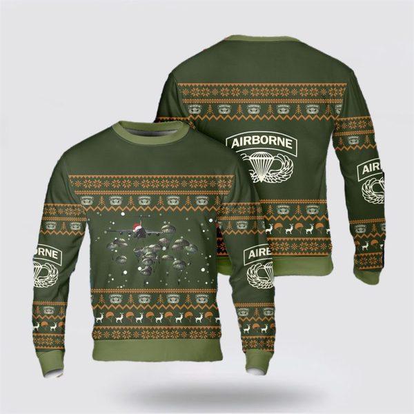 US Army Paratroopers With The 82nd Airborne Division Parachute Christmas Ugly Sweater 3D, Christmas Gift For Military Personnel
