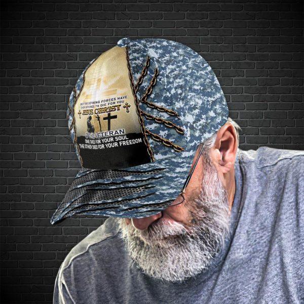 US Army Veteran Jesus Christ The Veteran Blue Camo Baseball Cap, For Veterans, Gifts For Military Personnel