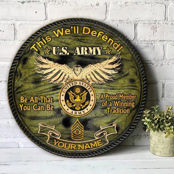 US Army Wood Sign A Proud Member Of A Winning Tradition, Personalized Name And Rank Veterans, Gifts For Military Personnel