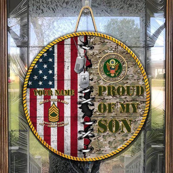 US Army Wood Sign Proud Of My Son, Personalized Name And Rank Veterans, Gifts For Military Personnel