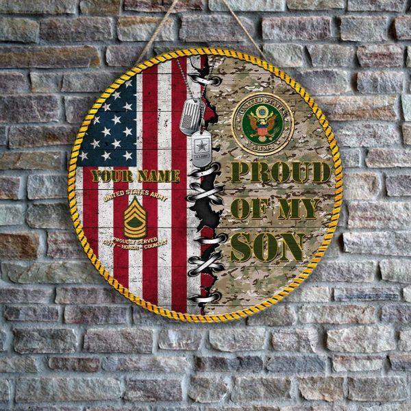 US Army Wood Sign Proud Of My Son, Personalized Name And Rank Veterans, Gifts For Military Personnel
