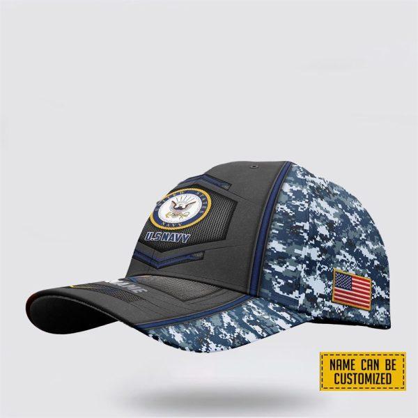 US Navy Baseball Caps Digital Camo Navy Blue Veterans, Personalized Name Navy Hats, Gifts For Military Personnel
